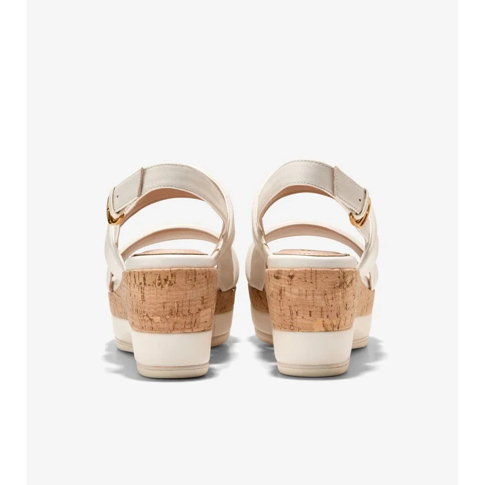 Cole Haan Aislin W30477 Sandals Women's US 8 B Ivory Leather Wedge Heel HTAT1479
